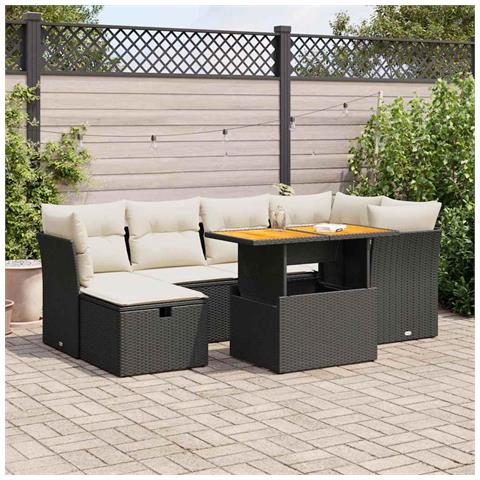 Set Divani da Giardino con Cuscini 7pz Nero Polyrattan Acacia - Foto 2