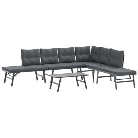 Set Panche Giardino Cuscini 5pz Nere Acciaio Verniciato Polvere - Foto 1