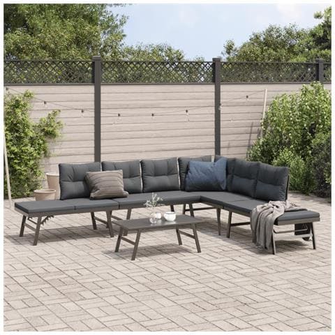 Set Panche Giardino Cuscini 5pz Nere Acciaio Verniciato Polvere - Foto 2