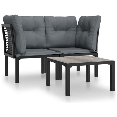 Set Salotto da Giardino 3 pz Nero e Grigio in Polyrattan - Foto 1
