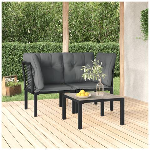 Set Salotto da Giardino 3 pz Nero e Grigio in Polyrattan - Foto 2