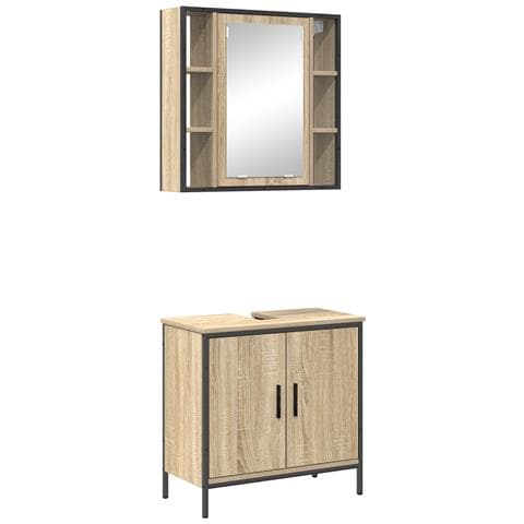 Set di Mobili da Bagno 2 Pezzi Rovere ingegnerizzato - Foto 1