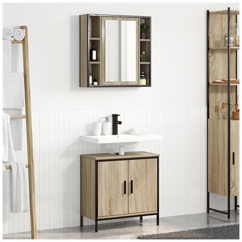 Set di Mobili da Bagno 2 Pezzi Rovere ingegnerizzato - Foto 2