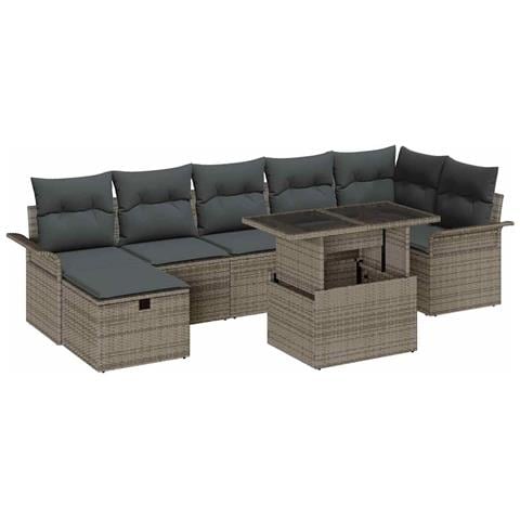 Set Divano da Giardino con cuscino 8 pcs Grigio Poly Rattan - Foto 1