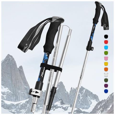 Bastoncino Da Trekking Telescopico In Lega Di Alluminio A 5 Sezioni - Leggero Per Escursioni Black - Foto 2