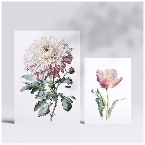 Set Di 6 Stampe Fiori Rosa Stampe Naturalistiche E Botaniche A Colori Con Motivi Floreali Su Sfondi Bianchi Puri Design D'interni A3 & A4 Senza Cornice - Foto 2