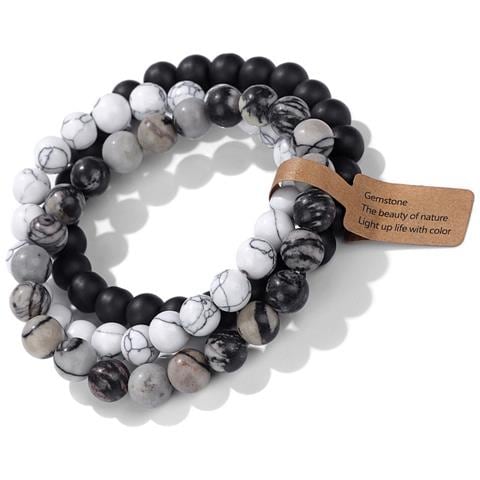 Set Di Braccialetti Con Perle Di Pietra Vulcanica - Braccialetto Elastico Agata Occhio Di Gatto (3 Pezzi) - Foto 4
