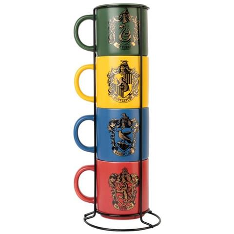 Set 4 Tazze In Ceramica Da 300 Ml Con Supporto In Metallo Case Di Hogwarts, Multicolore - Foto 1