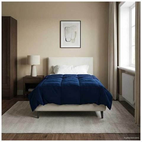 Duvet Invernale Trapuntato Blu Scuro 140 x 200 cm Microfibra - Foto 2