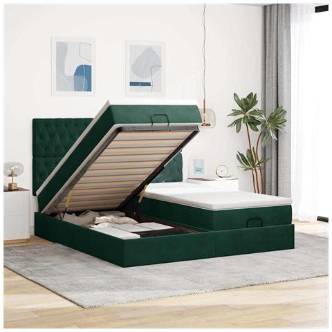 Struttura Letto Pouf con Materassi 160x200 cm Velluto - Foto 2