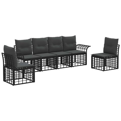 Set di divani da esterno 6 pcs Nero e Grigio scuro Poliestere - Foto 1