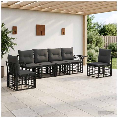 Set di divani da esterno 6 pcs Nero e Grigio scuro Poliestere - Foto 2
