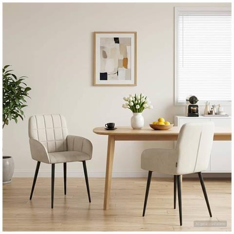 Sedie da pranzo 2 pcs Velluto (V) Crema 57 x 50 x 85 cm - Foto 2