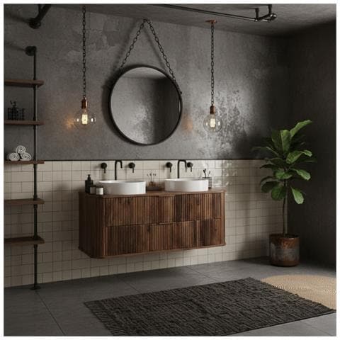 Mobile sottolavabo, Bianco e marrone, 80 cm, Cassetti con chiusura ammortizzata, Ripiano con superficie di appoggio - Foto 5
