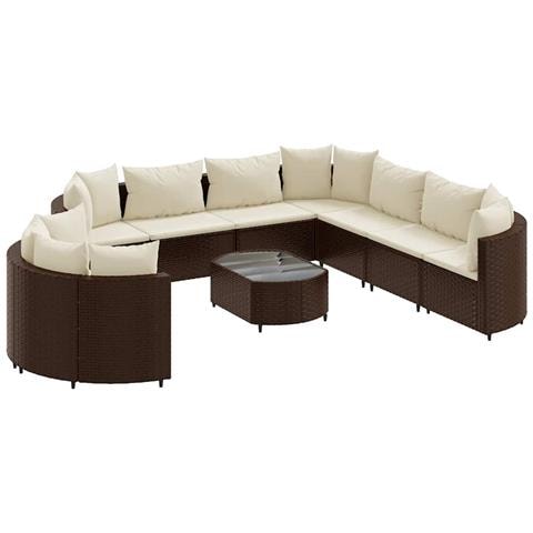 Set Divani da Giardino 10pz con Cuscini in Polyrattan Marrone - Foto 1