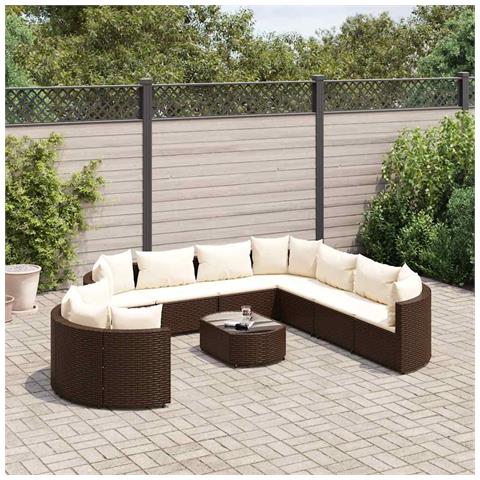 Set Divani da Giardino 10pz con Cuscini in Polyrattan Marrone - Foto 2