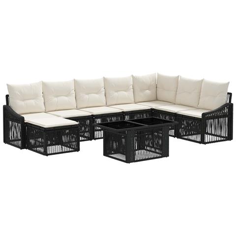 Set Divano da Giardino 9 pz Nero e Bianco Crema polyrattan - Foto 1