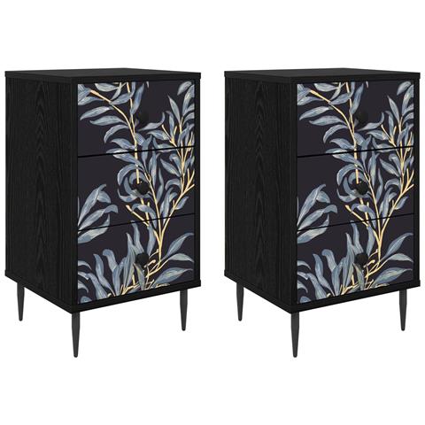 Armadio da Notte DOKKUM 2 pz Rovere Nero 36 x 33 x 61 cm - Foto 1