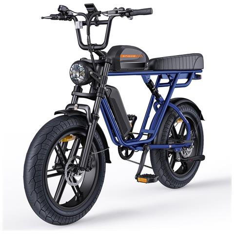 M1 Bici Elettrica Stile Moto, 25 km /h, Pneumatici Fat 20×4.0, Batteria Doppia 48V 15,6+13Ah, Doppia Sospensione, Luci LED, Portata Massima 150kg, Blu - Foto 1