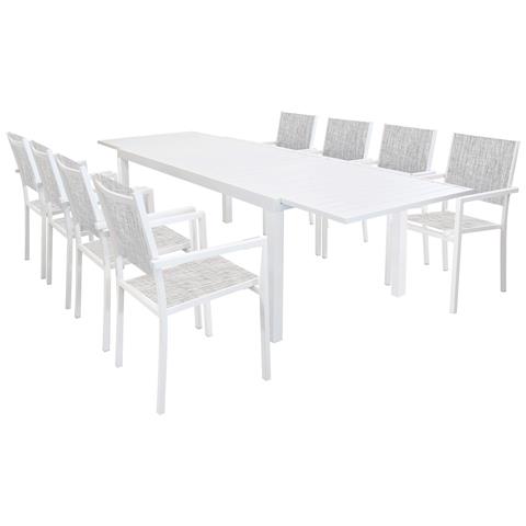 Set Tavolo Giardino Rettangolare Allungabile 200/300 X 100 Con 8 Poltrone In Alluminio Bianco Da Esterno Giardino - Foto 1