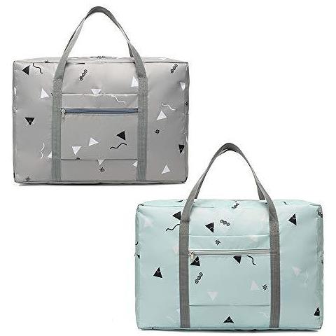2 Pezzi Pieghevole Borsa Da Viaggio Duffel Con Fisso Sul Carrello Caso Leggero A Mano Bagaglio A Mano Sport Sized Avanti Sacchetto Fine Settimana Per Le Vacanze Sport Shopping (grigio Verde) - Foto 1