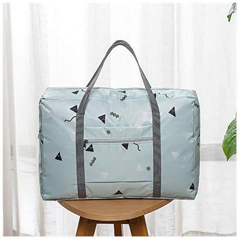 2 Pezzi Pieghevole Borsa Da Viaggio Duffel Con Fisso Sul Carrello Caso Leggero A Mano Bagaglio A Mano Sport Sized Avanti Sacchetto Fine Settimana Per Le Vacanze Sport Shopping (grigio Verde) - Foto 2