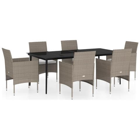 Set Da Pranzo Per Giardino 7 Pz Con Cuscini Beige E Nero - Foto 1