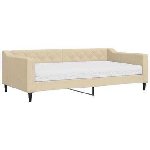Divano Letto Con Materasso Crema 100x200 Cm In Tessuto - Foto 1