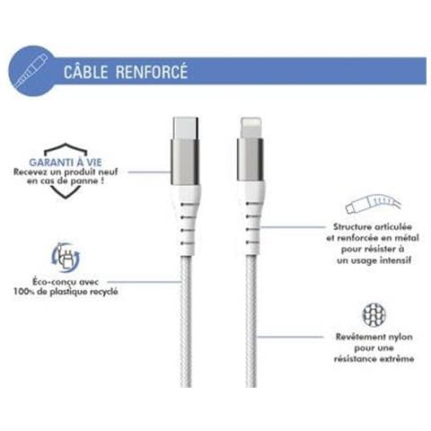Cavo Usb C/lightning Rinforzato 3 M - 3 A, Bianco - Foto 2