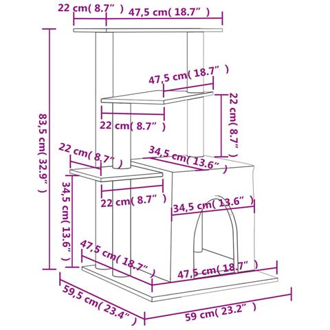 Albero Per Gatti Con Tiragraffi In Sisal Grigio Scuro 83,5 Cm - Foto 7