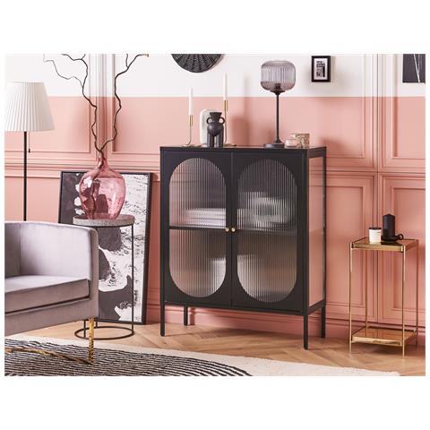 Credenza Espositiva In Vetro Sarre Metallo 90 Cm Nero - Foto 1
