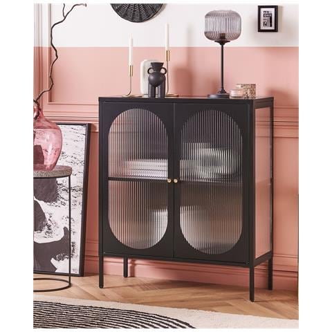 Credenza Espositiva In Vetro Sarre Metallo 90 Cm Nero - Foto 7
