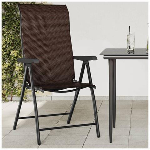 Sedie Pieghevoli Da Giardino 2 Pz Marroni In Polyrattan - Foto 3