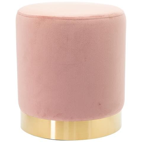 Pouf Poggiapiedi In Velluto Rosa Struttura In Legno 31x31x38 Cm Base Dorata Metallo - Foto 1