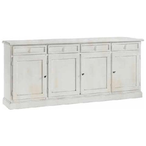 Madia Credenza Shabby Chic In Legno 4 Porte Bianco Consumato L. 205 P. 42 H. 85 - Foto 1