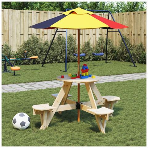 Tavolo Da Picnic Per 4 Bambini Rotondo Con Foro In Legno Abete - Foto 3