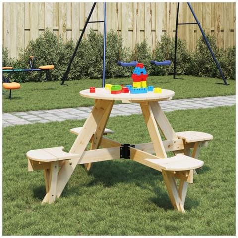 Tavolo Da Picnic Per 4 Bambini Rotondo Con Foro In Legno Abete - Foto 1