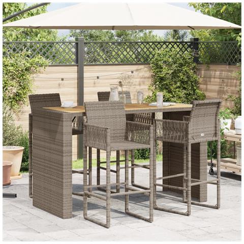 Tavolo Bar Da Giardino Piano In Acacia 185x80x110 Cm Polyrattan - Foto 3