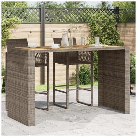 Tavolo Bar Da Giardino Piano In Acacia 185x80x110 Cm Polyrattan - Foto 1