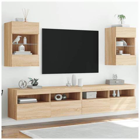 Mobili TV a Parete con Luci LED 2pz Rovere Sonoma 40x30x60,5 cm - Foto 10