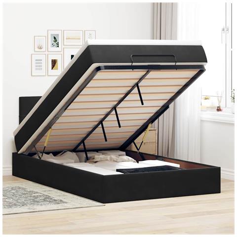 Pouf Letto Con Materasso E Led Nero 120x190cm In Velluto - Foto 1