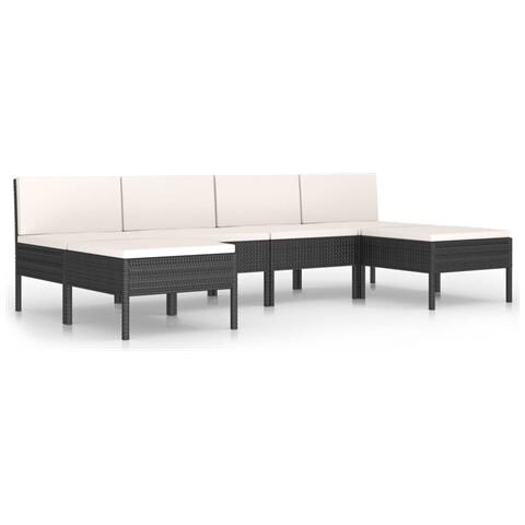 Set Divani Da Giardino 6 Pz Con Cuscini In Polyrattan Nero - Foto 1