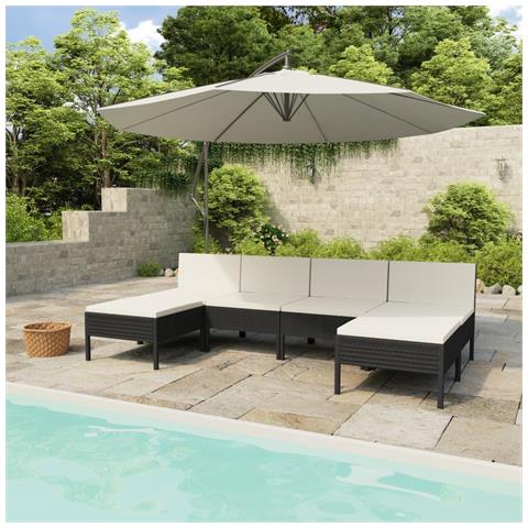 Set Divani Da Giardino 6 Pz Con Cuscini In Polyrattan Nero - Foto 6
