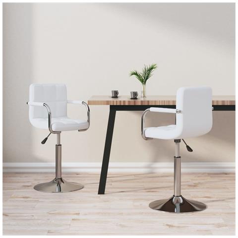 Sedie Da Pranzo Girevoli 2 Pz Bianche In Similpelle - Foto 8