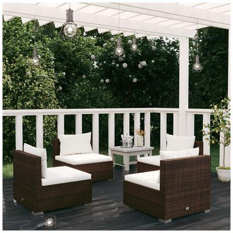 Set Divani Da Giardino 4 Pz Con Cuscini In Polyrattan Marrone - Foto 6
