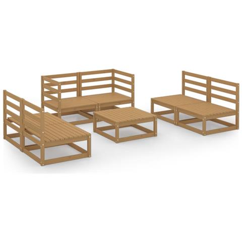 Lusso Casadino - Set Salotto Da Giardino 7pz Marrone Ambra Legno Massello Pino - Foto 1