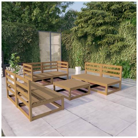 Lusso Casadino - Set Salotto Da Giardino 7pz Marrone Ambra Legno Massello Pino - Foto 8