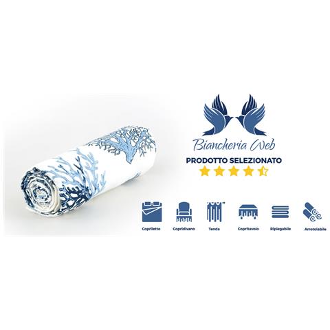 Telo Arredo Copritutto Cotone Arredatutto Copriletto Multiuso Corallo Marino Ob 2 Piazze Blu - Foto 5