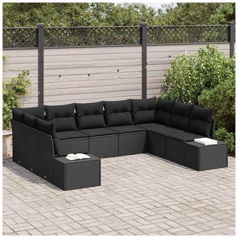 Set di Divani da Giardino da 9 Pezzi con Cuscini Nero Polyrattan - Foto 2