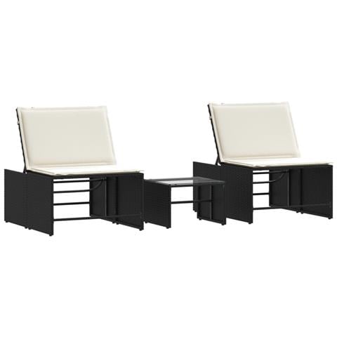 Lettini Prendisole 2 pz con Tavolino Nero in Polyrattan - Foto 1
